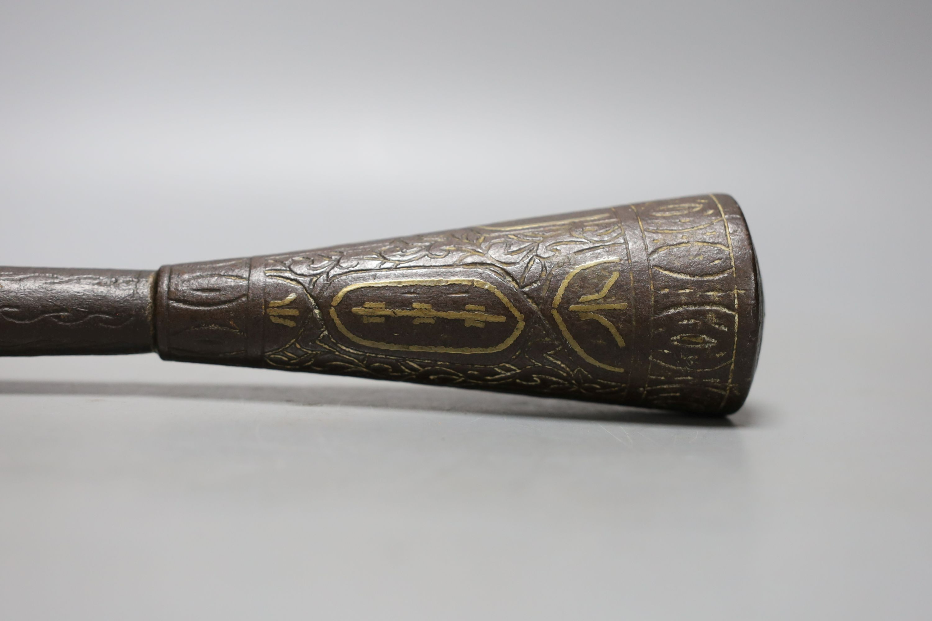 An Indo-Persian mace, damascened iron, possibly 17th / 18th century, 47cm